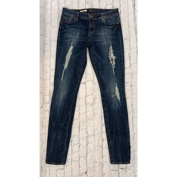 Kut From The Kloth 8 Mia Toothpick Skinny Jeans Dark Wash Denim Distressed Fray - Picture 2 of 7